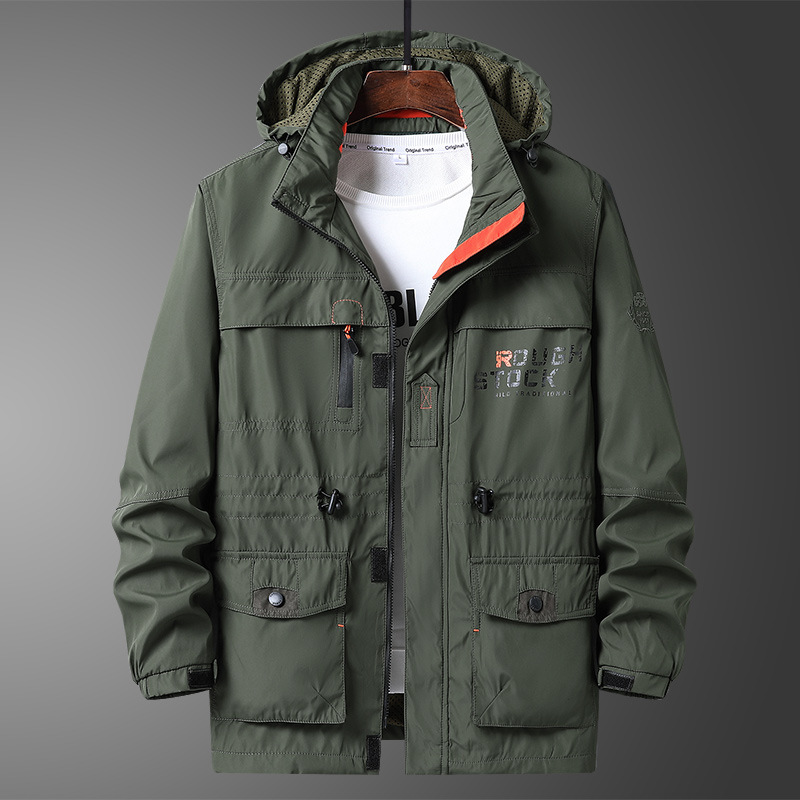 2025 chaqueta de asalto al aire libre para hombres ocio medio largo chaqueta de trabajo con camisa gruesa chaqueta de bolsillo militar