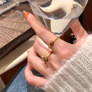 复古虎眼石星球戒指女轻奢高级感食指戒小众设计开口戒指环配饰