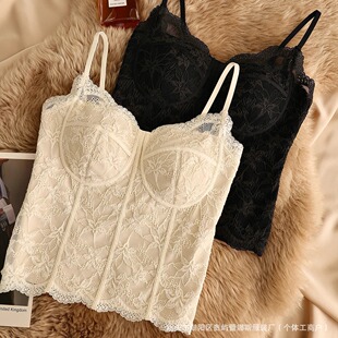 Lace top with cups, bra, base breast pads, french style, slim fit, beautiful back