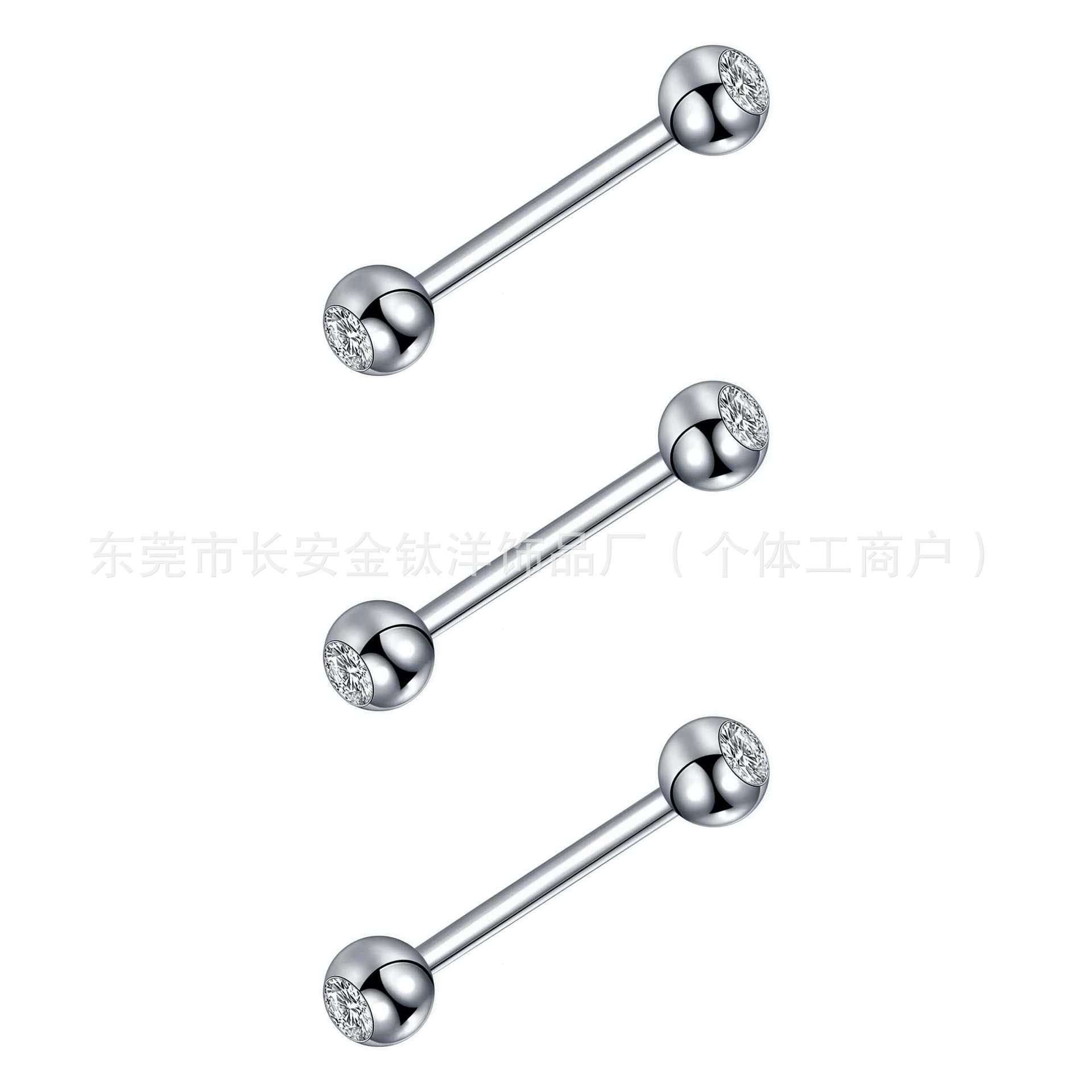F136 Titanium Double-Headed Ball 5A Zircon Straight Lip Nail Tongue Nail Ear Nail Piercing Jewelry G23 Titanium Alloy detail image 7