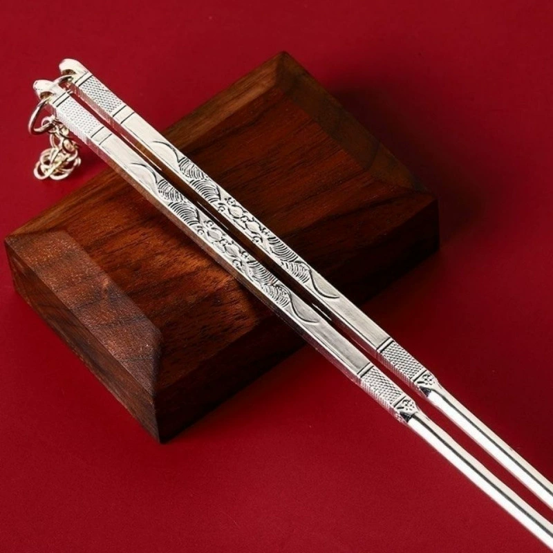 Chopsticks, set, silver bracelet, tableware, non-slip ear picking, 925 sample silver, 3 piece set