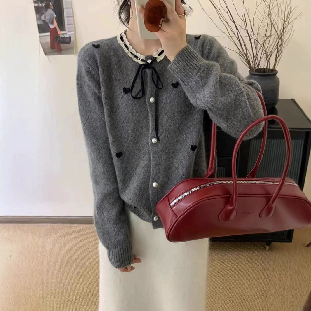 Xiao Xiangfeng трикотажный кардиган женский сладкий любовный весенний и осенний трикотажный топ 2025 новый свитер с бантом