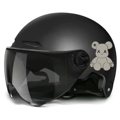 New national standard certified electric motorcycle helmet for men and women, sun protection, suitable for summer and all seasons, universal safety helmet (Motosiklet kaskı (dəbilqə)) - black-violent-bear-sunscreen-glasses-one-size-fits-all