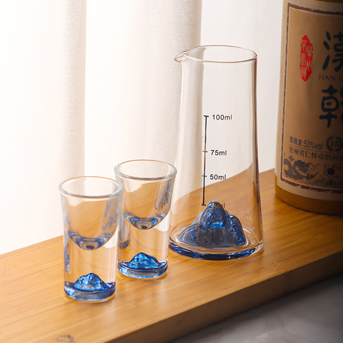 Creative Ice Blue Observing Wine Pourer Set, High-End Liquor Glassware Gift Box Set, Home Use Crystal Glass Liquor Cup Whiskey Cup