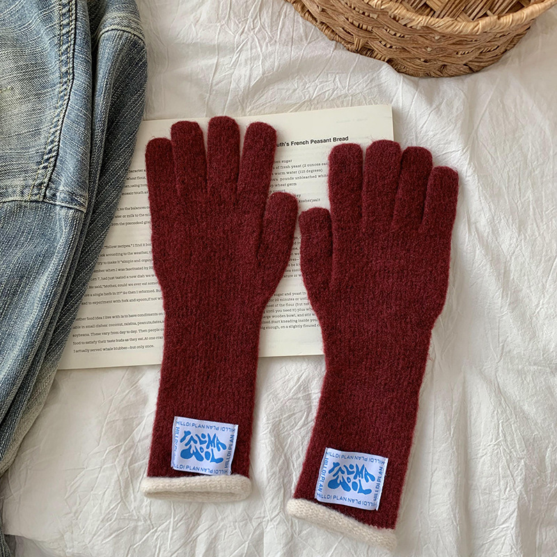Pantalla táctil caliente color de punto de lana guante de cinco dedos color personalizado material guante personalizado