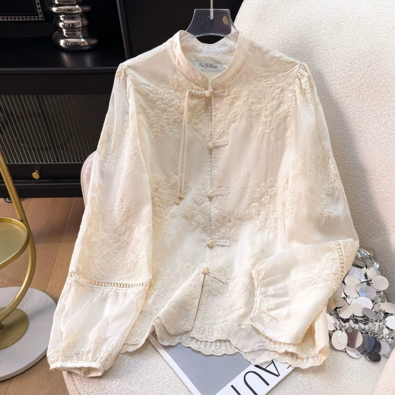 2025 жаккардовая рубашка топ ретро дикий китайский стиль