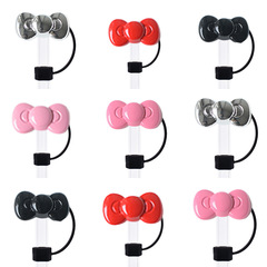 Adorable butterfly knot straw hat cup accessories decoration reusable dustproof straw plug silicone straw cover