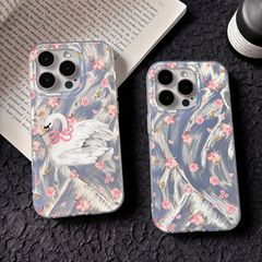 羽紗天鵝小碎花適用蘋果15promax手機殼iphone14新13防摔12高級11