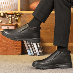 [First layer cowhide] Genuine leather cotton shoes for men in winter plus velvet to keep warm wool middle-aged and elderly high-top thickened dad leather shoes