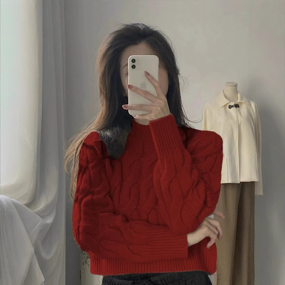 Japanese retro demi-season design short knitted sweater