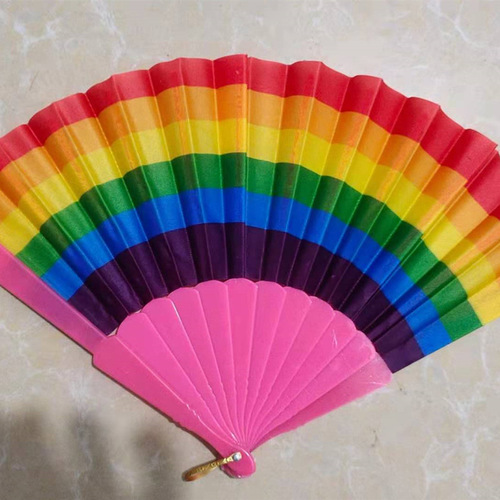 7 square dance fan girl Japanese and Korean ins girl rainbow summer folding fan contrasting color bouncy disco cool fan student