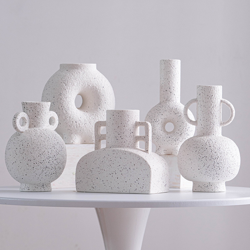 蜀門侘寂風北歐白色陶瓷裝飾乾花鮮花花瓶民宿軟裝客廳高級感擺件