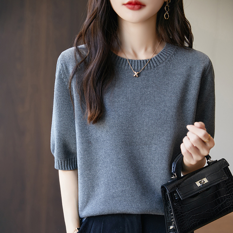 100% Cotton Round Neck Pullover Loose Fit Plus Size Double-Layer Thickened Non-Pilling All-Cotton Knit Short-Sleeve T-Shirt for Women