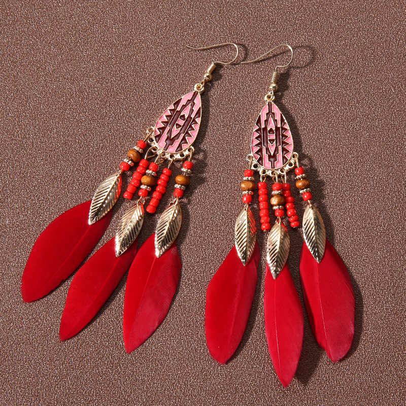 Ethnic Style Bohemian Leaf Water Droplets Feather Women's Drop Earrings display picture 1