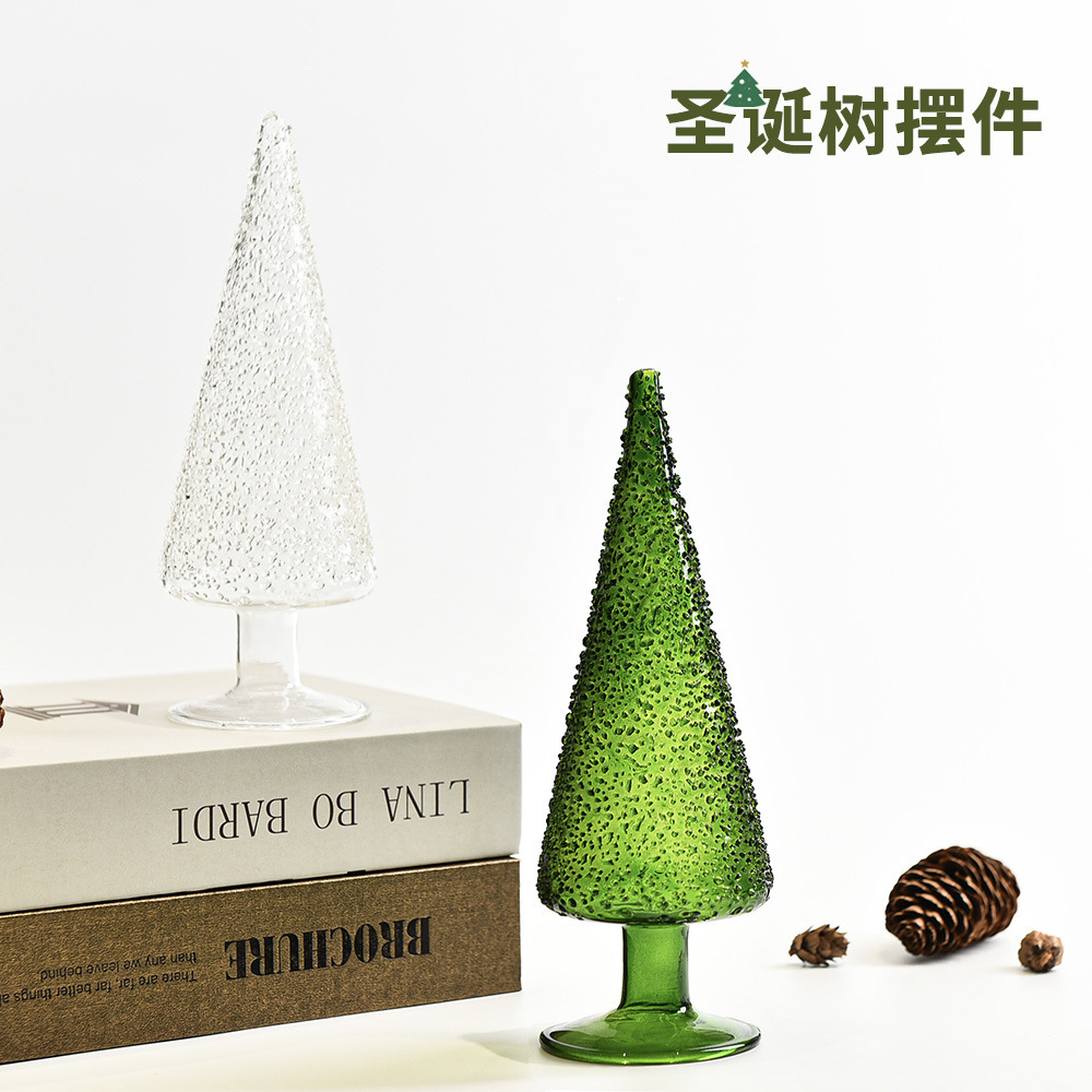 Creativo vidrio verde árbol de navidad mesa de navidad decoración navideña decoración navideña cedro artesanía