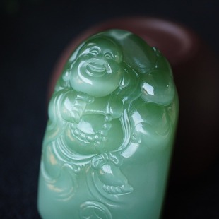 Boutique Hetian Jade-Rare Ice Bottom Green Cat's Eye Maitreya Pendant
