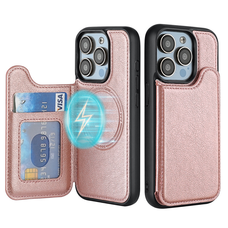 Suitable for iPhone 16 Leather Case, Apple 15 Magnetic Suction 14 Card-Insertable Phone Case, 13 Magsafe Protective Case, Anti-Fingerprint Suitable for iPhone 16 Leather Case, Apple 15 Magnetic Suction 14 Card-Insertable Phone Case, 13 Magsafe Protective Case, Anti-Fingerprint