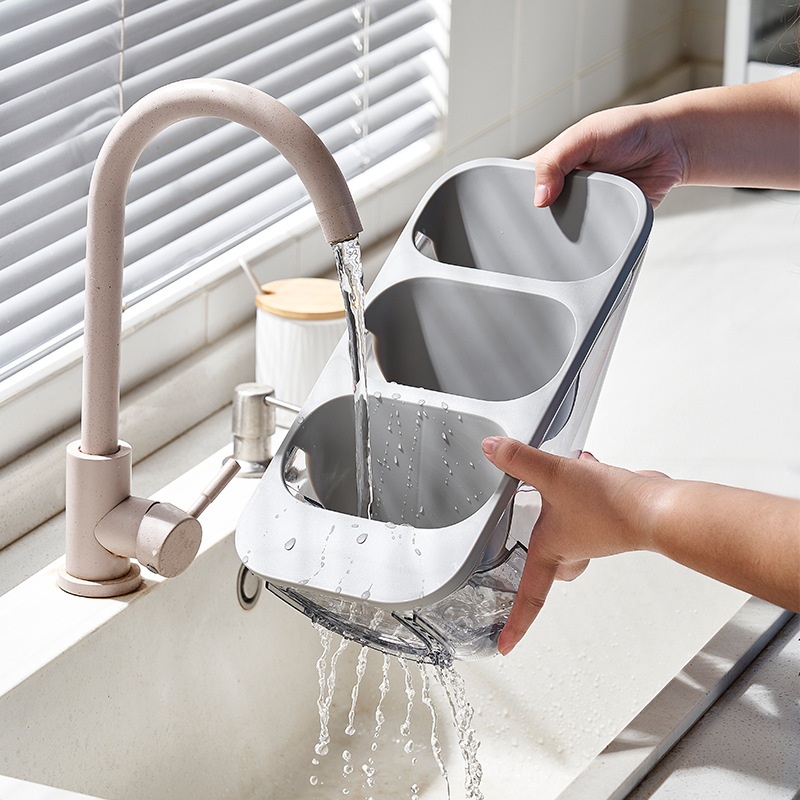 Manufacturer wholesale desktop drain spoon and chopstick holder, plastic PET transparent spoon, chopstick, knife, fork organizer rack