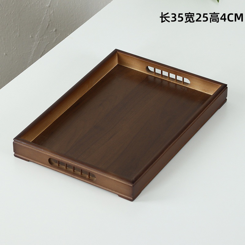 35*25*4 [Walnut color round rhyme handle tray medium size]