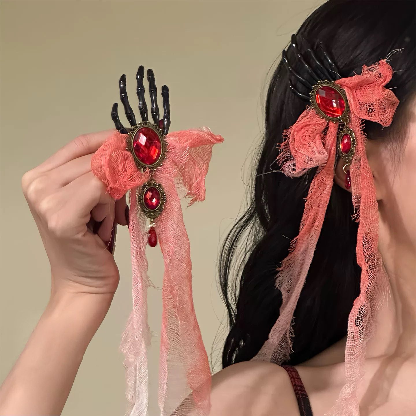 Dark Gothic Style Halloween Ruby ​​Skull Hairpin Hair Accessories Female Cos Jewelry Accessories Photo Props