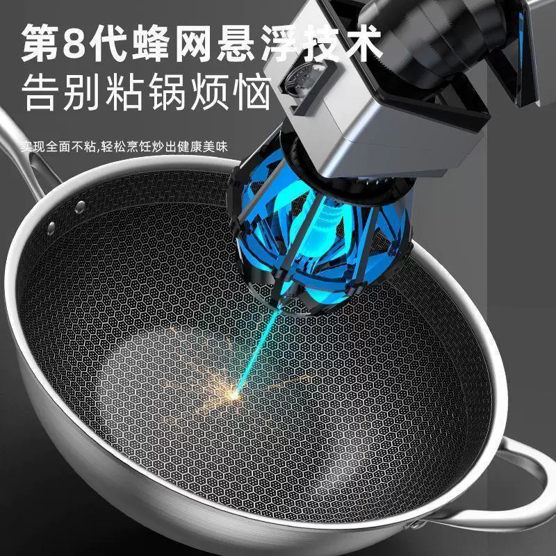 Stainless steel non‑stick wok, oil‑free frying pan, flat or round bottom, 32–36 cm