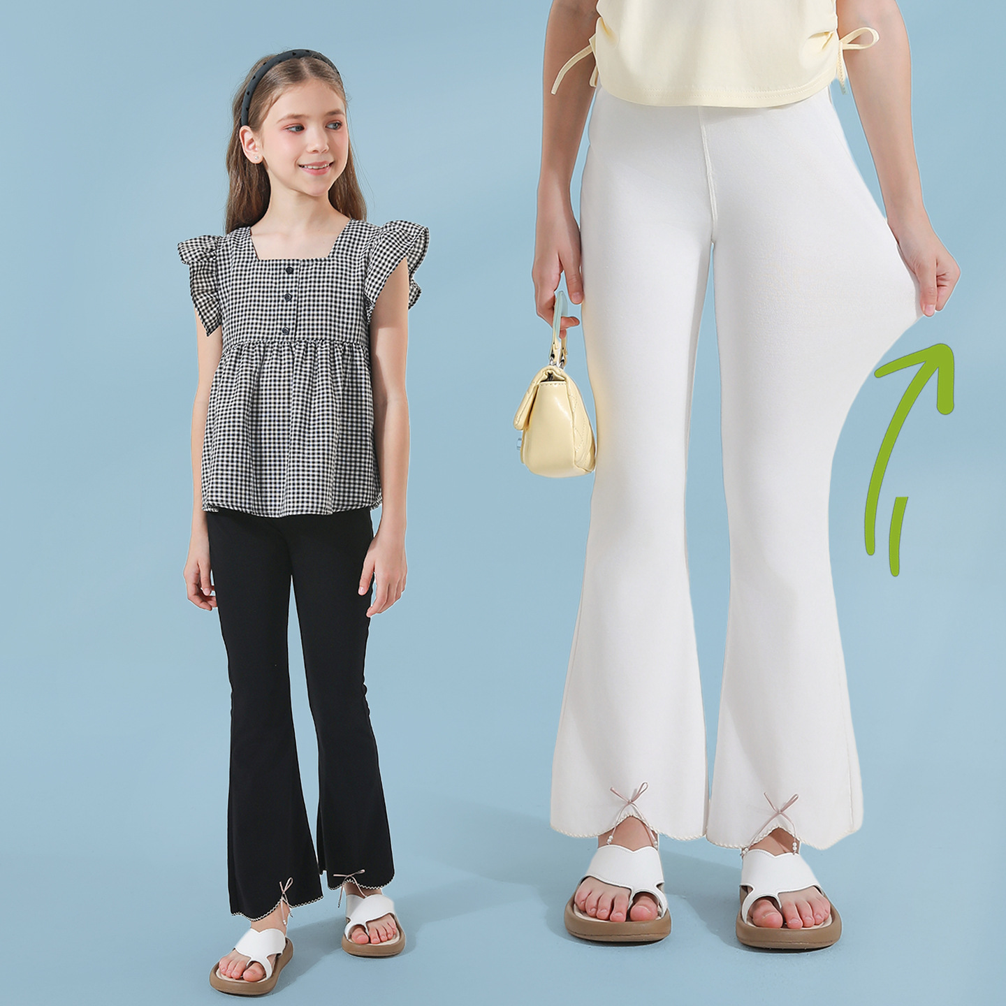 Girls' Bell-Bottom Pants Pure Cotton Summer Thin Little Girl Leggings Bow Kidsren's Summer Pants Outer Pants