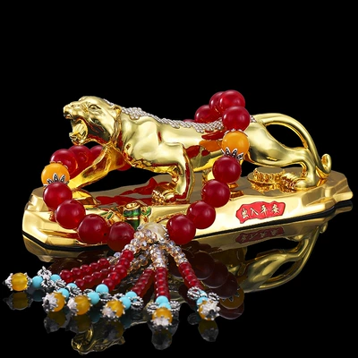 car accessories, Car ornaments - all-metal-tiger-roaring-world-red-beads