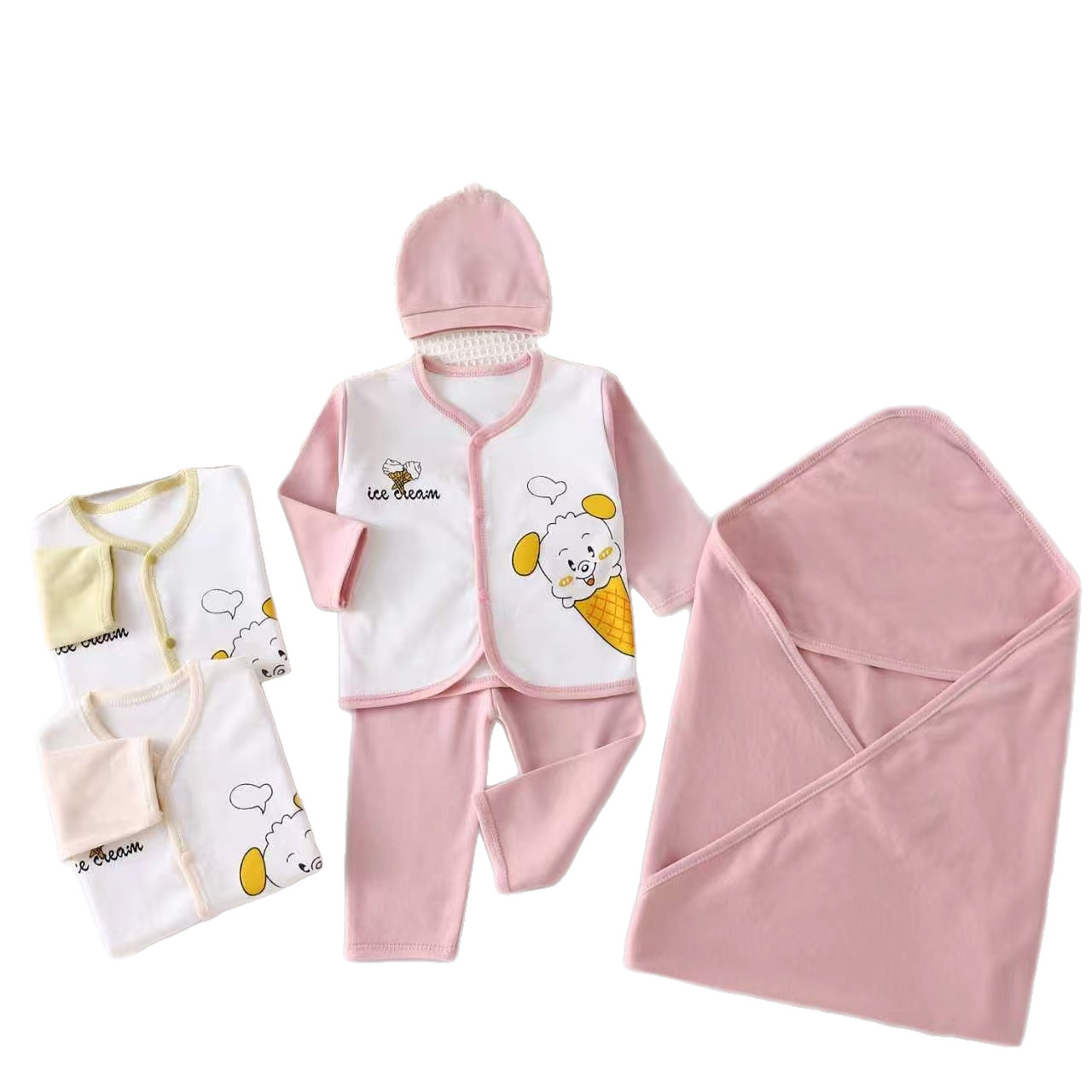 Nuevo nacido sin hueso set de siete piezas baby set de ropa de algodón primavera y otoño suministros recién nacidos luna llena set de cuatro estaciones baby set