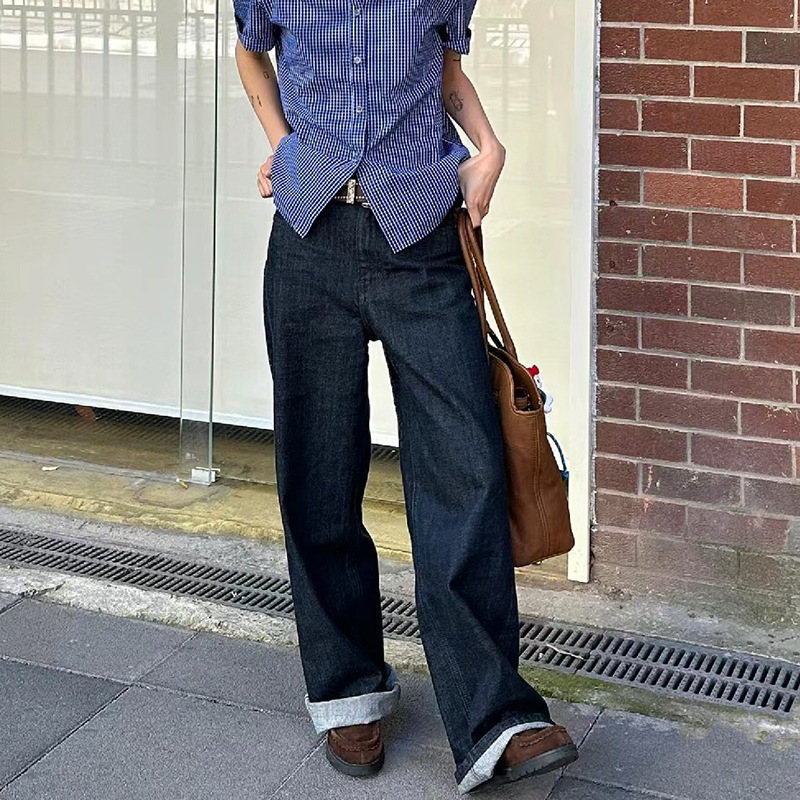 Niche Alrigh*T Selvedge Raw Denim Jeans for Women, Autumn/Winter 25, Preppy Style, High-Waisted, Straight-Leg, Loose-Fitting Long Pants