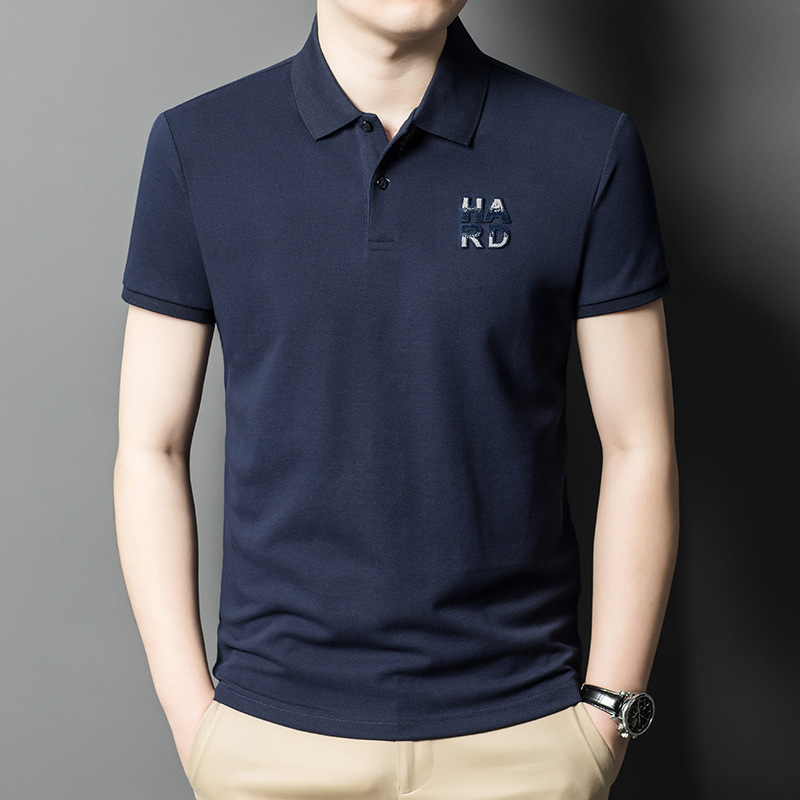 Short-Sleeved T-Shirt Men's 2025 Summer New Business Casual Pure Color Bottoming Shirt Lapel Loose Thin Cotton T-Shirt