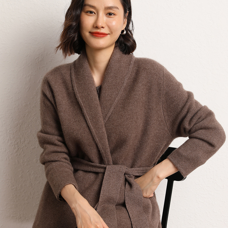 Cashmere Autumn and Winter New Outwear Long Wool Outwear Cardigan Women's Loose Lazy Style Knitted Elegant Belt
