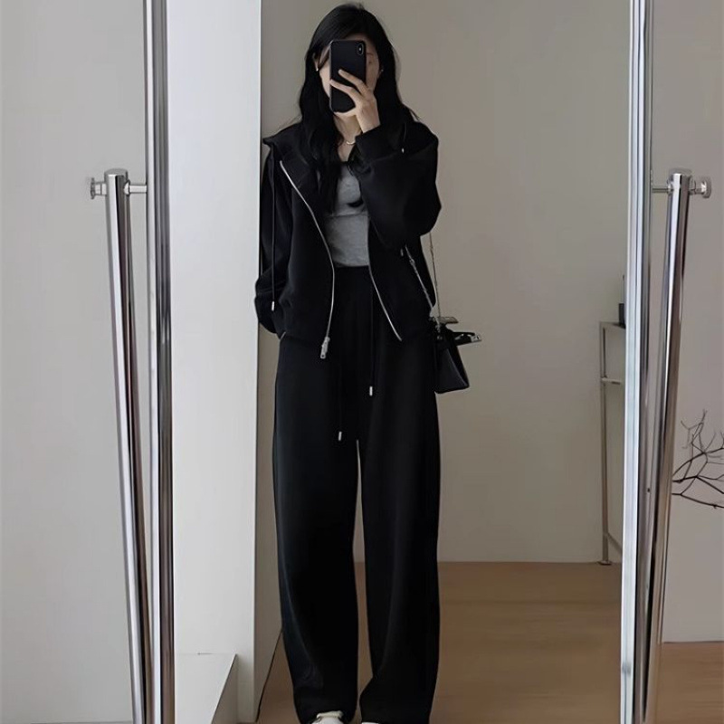 秋冬季休闲卫衣运动套装女时尚宽松大码显瘦减龄阔腿裤跑步两件套|undefined