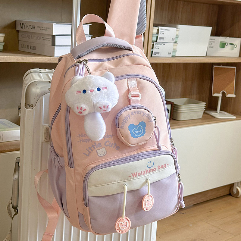 日系书包ins风简约撞色中小学生校园双肩包甜美高颜值出游小背包|undefined