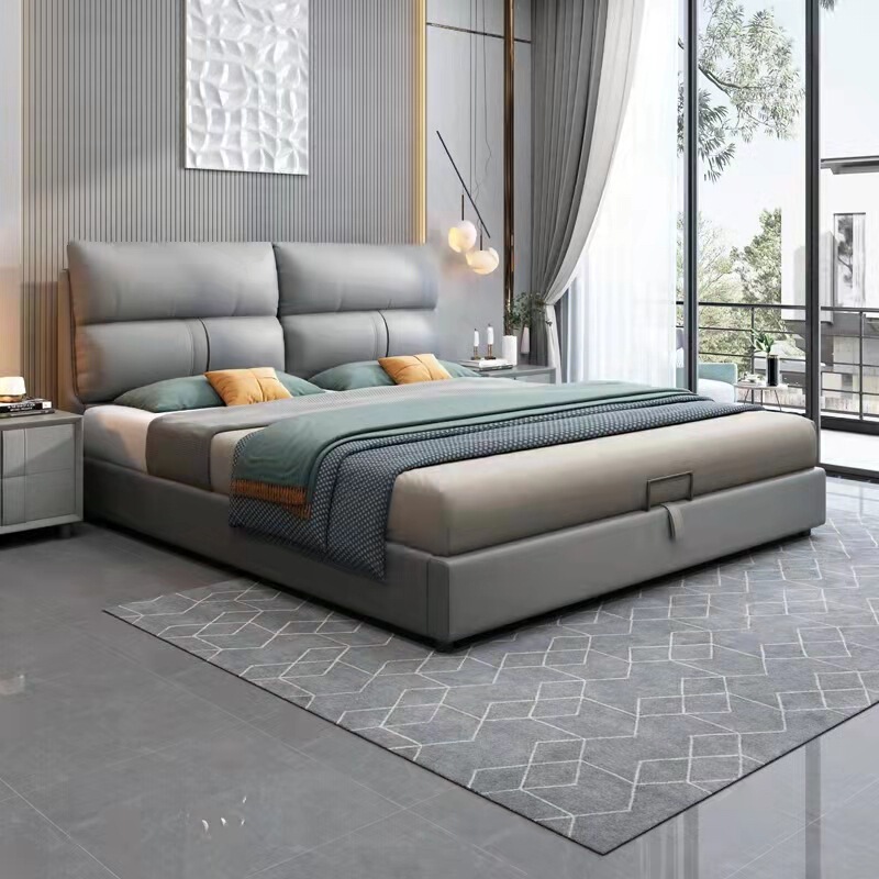 European-style genuine leather bed modern simple small apartment wedding bed bedroom light luxury oversized storage 1.8 m double bed