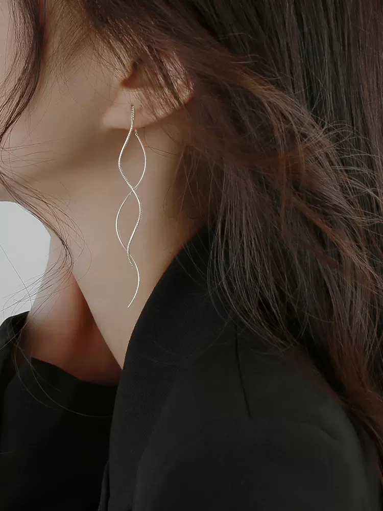 韩版S925银波浪耳线女时尚气质百搭显脸瘦耳钉2022新款气质款耳环
