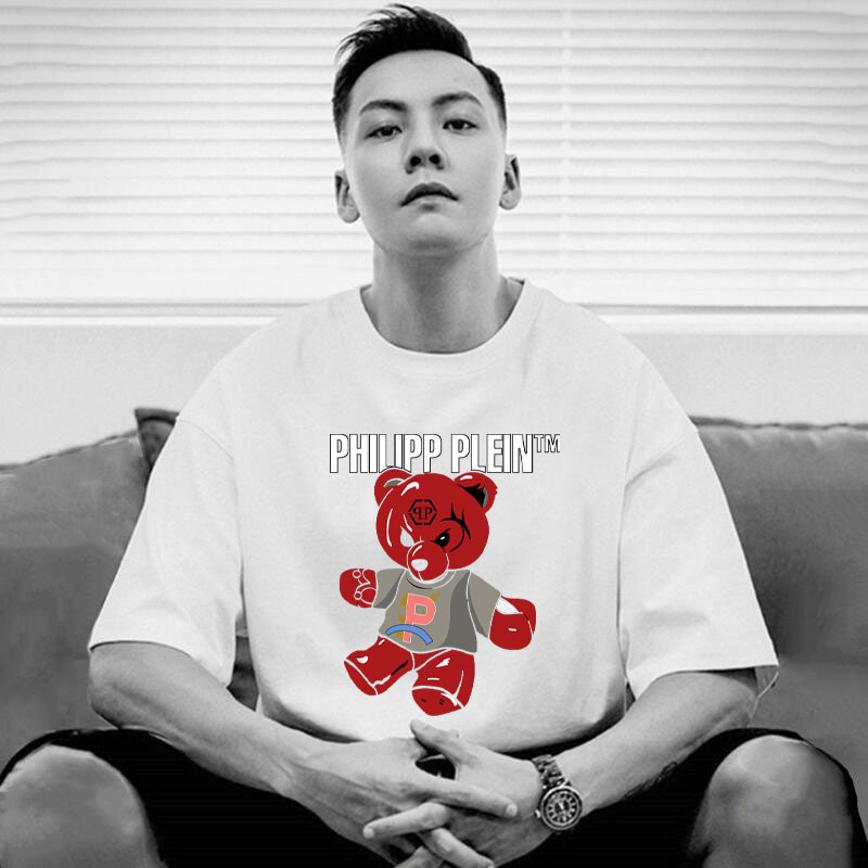 Camiseta de manga corta impresa cuello redondo simple camiseta casual suelta estudiante ins moda T jersey de moda de los hombres del todo-fósforo T top