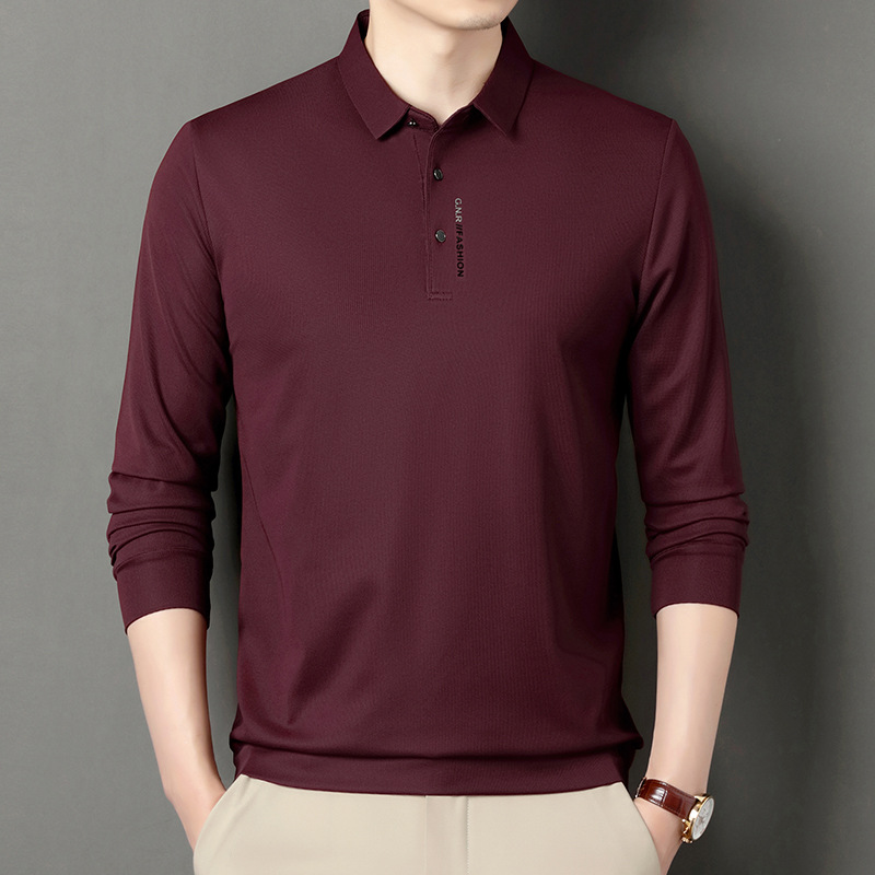 Camiseta polo de manga larga con cuello para hombre, estilo casual, primavera y otoño 2024 
 Camisa de una pieza con cuello, ideal para otoño, con envío directo.