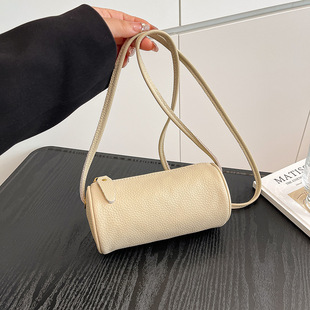 2025 Spring/Summer New Minimalist Style Women's Bag Versatile Genuine Leather Single Shoulder Crossbody Cylinder Bag Top Layer Cowhide Small Bag