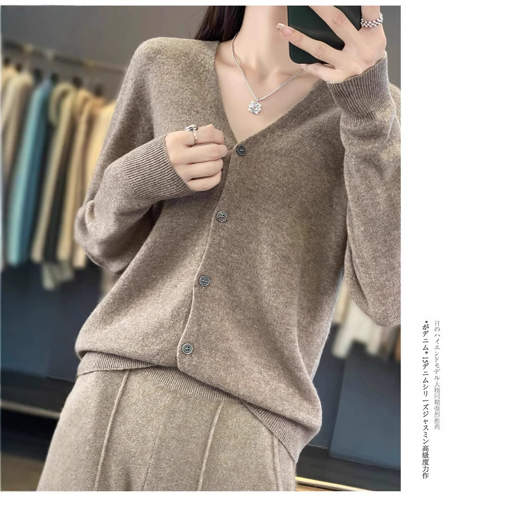 Весенний и Осенний Одежда Классический дикий шерстяной кардиган с V-образным вырезом