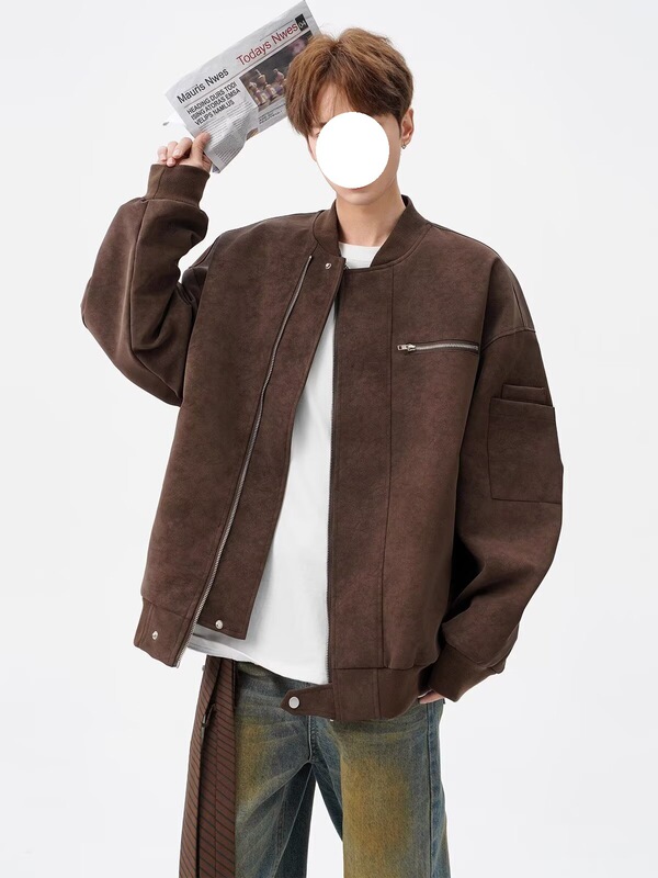 美式vintage棒球服男秋高街痞帅扎染皮夹克设计感短款工装外套潮|undefined