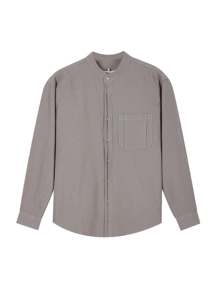 Camisas de algodón masculinas de manga larga de alta sensación suelta de cuello Henry Camisas de algodón masculinas de primavera y otoño