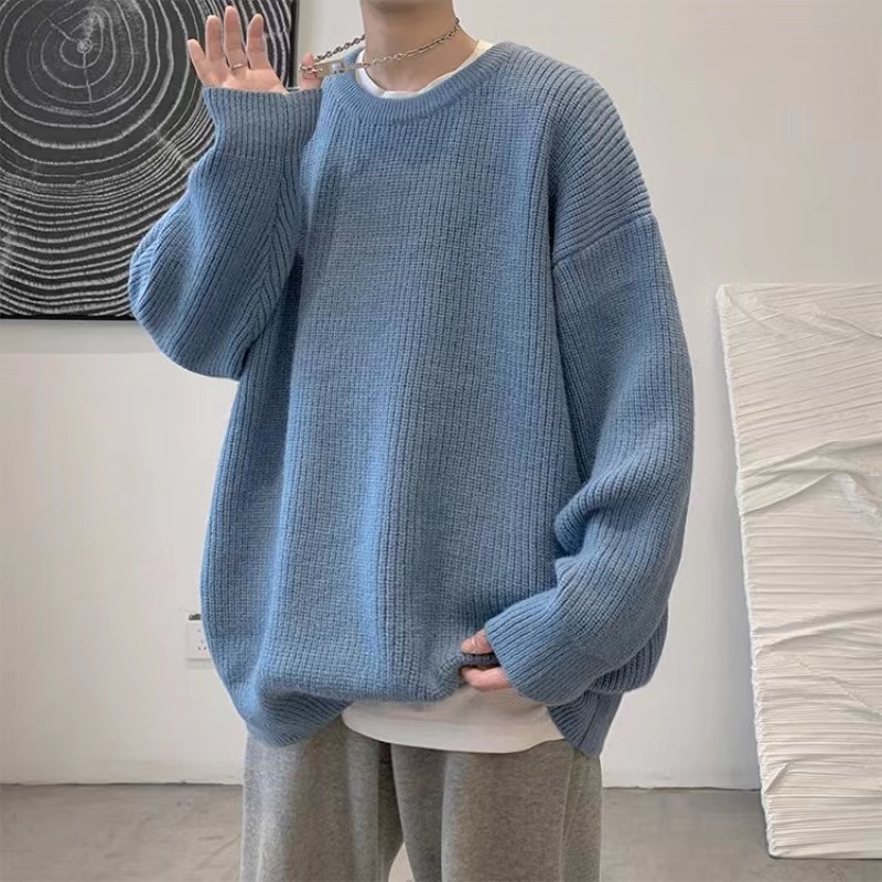 Ventas directas de fábrica suéter de los hombres estudiante Otoño e Invierno guapo suelto estilo coreano estilo Hong Kong todo fósforo suéter de moda lana gruesa