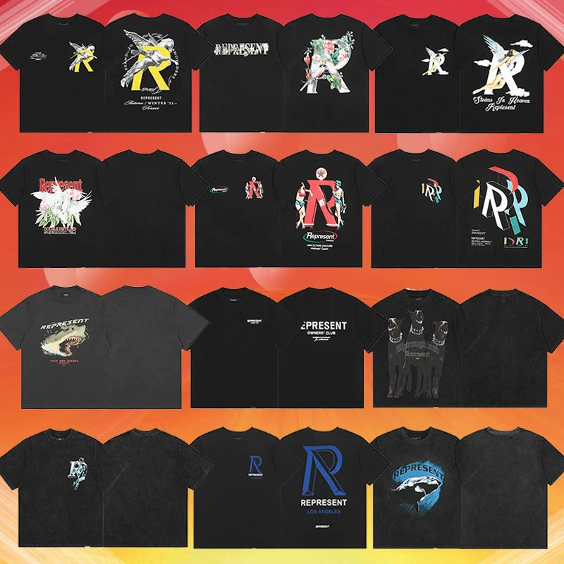 Внешний список Represent Буквенные слоганы Доберманы с коротким рукавом с круглым вырезом на высокой улице прилив vtg повседневная футболка мужской