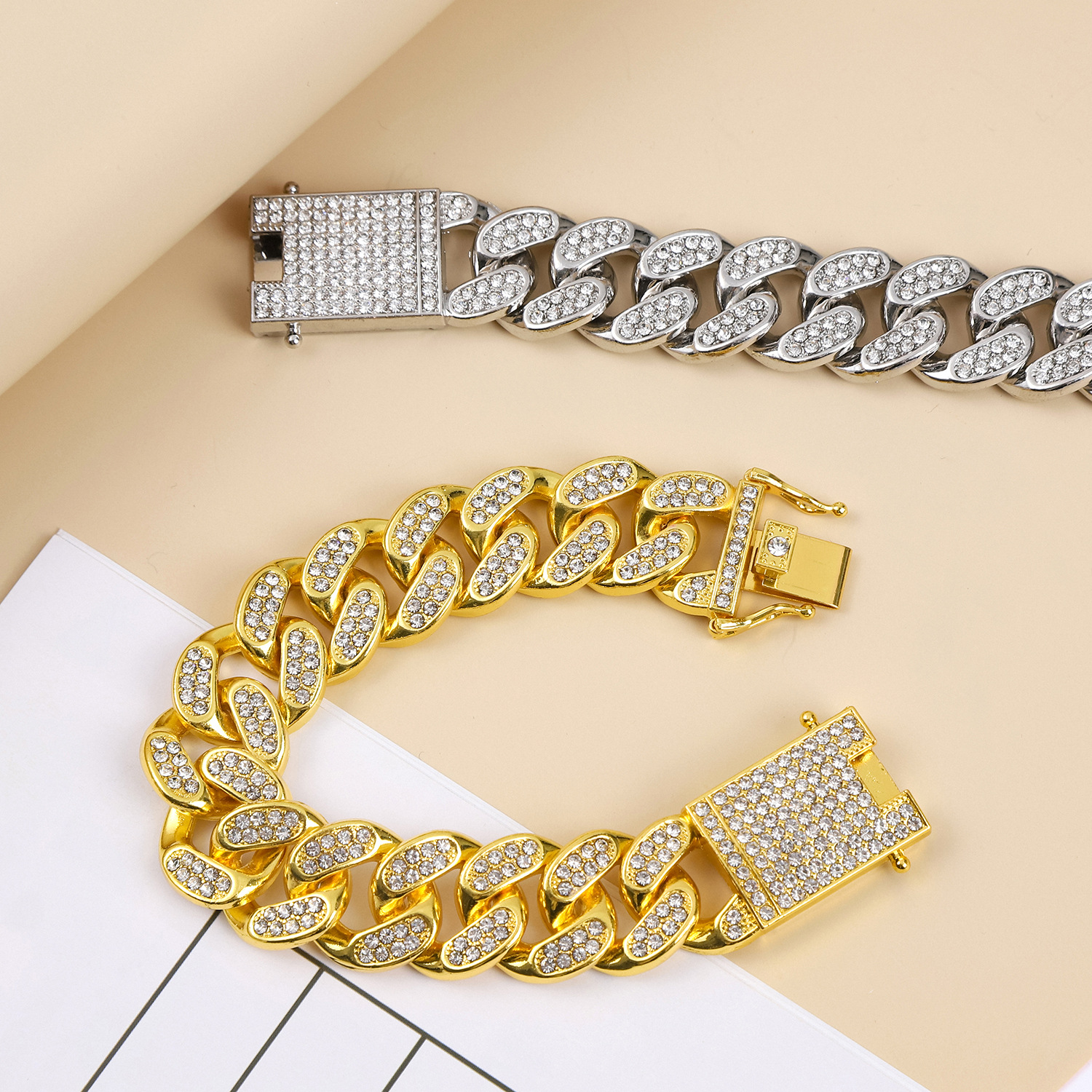 Men's double row diamond hip-hop style bracelet, grand and exaggerated Cuban bracelet_voghion.com