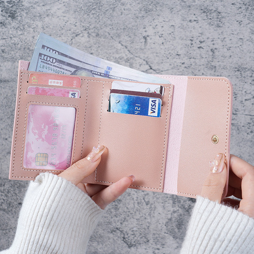 Minimalist Short Women's Wallet Student Ticket Clip Multifunction Card Holder Coin Purse Three-Time Discount Ultra-Thin Smooth Wallet