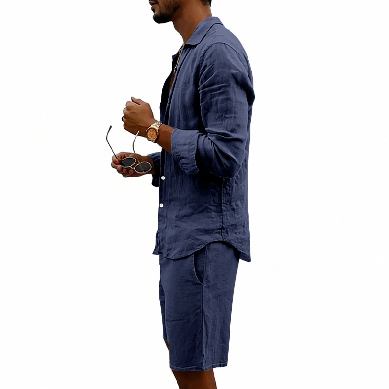 Herren Leinenhemd Und Shorts Set Sommer Freizeit Strand Outfit_voghion.com