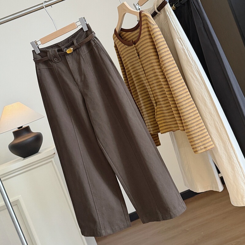 Korean-style high-waisted slimming cropped wide-leg pants for women, new autumn collection, casual loose fit, versatile straight-leg pants for petite individuals Korean-style high-waisted slimming cropped wide-leg pants for women, new autumn collection, casual loose fit, versatile straight-leg pants for petite individuals