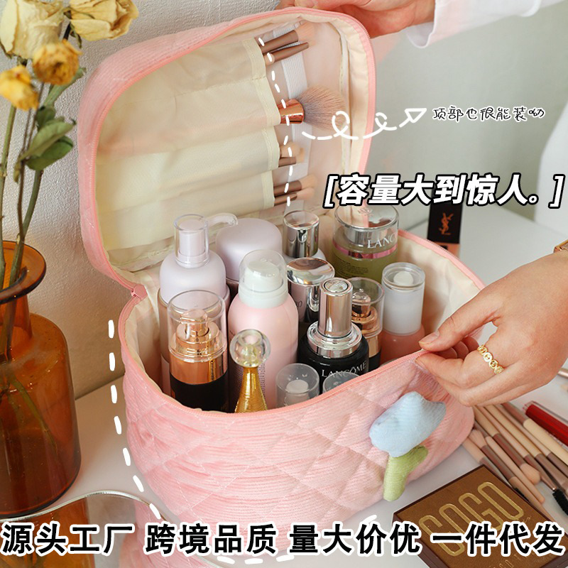 灯芯绒化妆包可爱手提大容量洗漱包女 ins 风便携化妆品收纳包