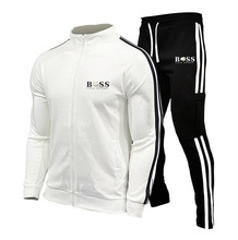 2024新款跨境欧美男士休闲时尚套装印花开衫外套大码立领青年男装