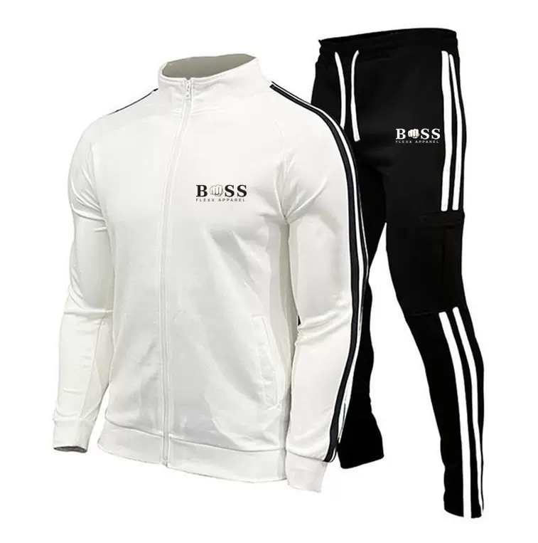 2024新款跨境欧美男士休闲时尚套装印花开衫外套大码立领青年男装